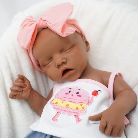 17.2in Full Silicone dark Brown Reborn Baby Dolls BOY Lifelike Sleeping Doll - Picture 7 of 7